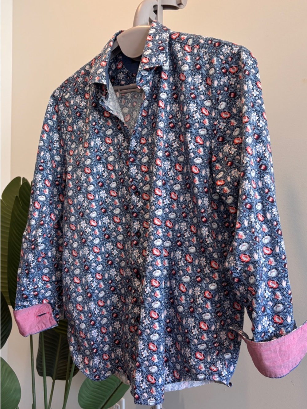 Antthony Floral Button-Down Shirt in Navy & Pink